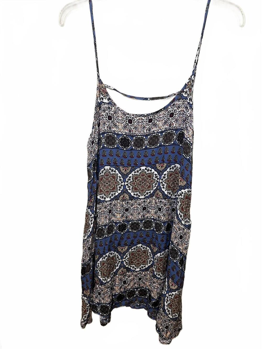 Free People Boho Medallion Print Blue Patchwork Slip Dress Strappy Size Medium - Picture 6 of 8
